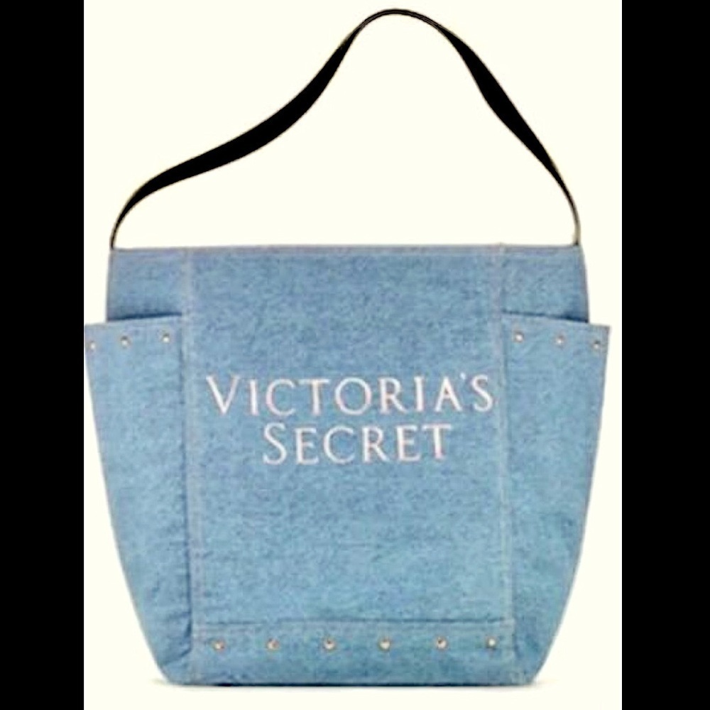 Victoria's Secret Denim Large Tote Bag WEEKENDER Rosegold